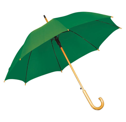 Зонт-трость с деревянной ручкой, полуавтомат; зеленый; D=103 см, L=90см; 100% полиэстер; шелкография